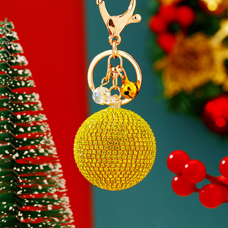 Wholesale Diamond Colorful Round Car Keychain Metal Cute Women's Bag Christmas Keychain